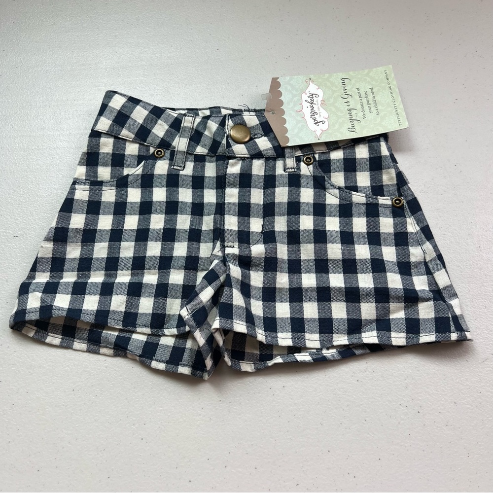 Persnickety NWT 18 Month Navy/Beige Gingham Plaid Print Cotton Shorts